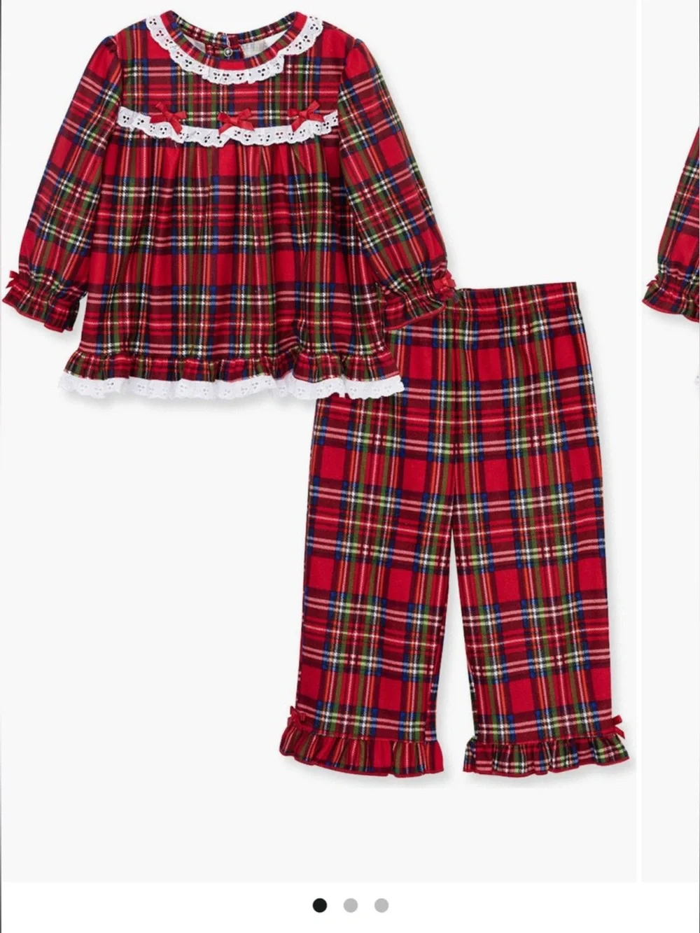 Little Me Red Plaid Ruffle-Trim Pajama Set with White Lace